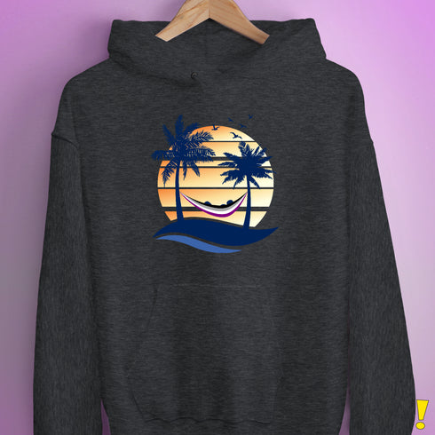 Asexual Pride Hammock Summer Beach Sunset Hoodie - Dark Grey Heather